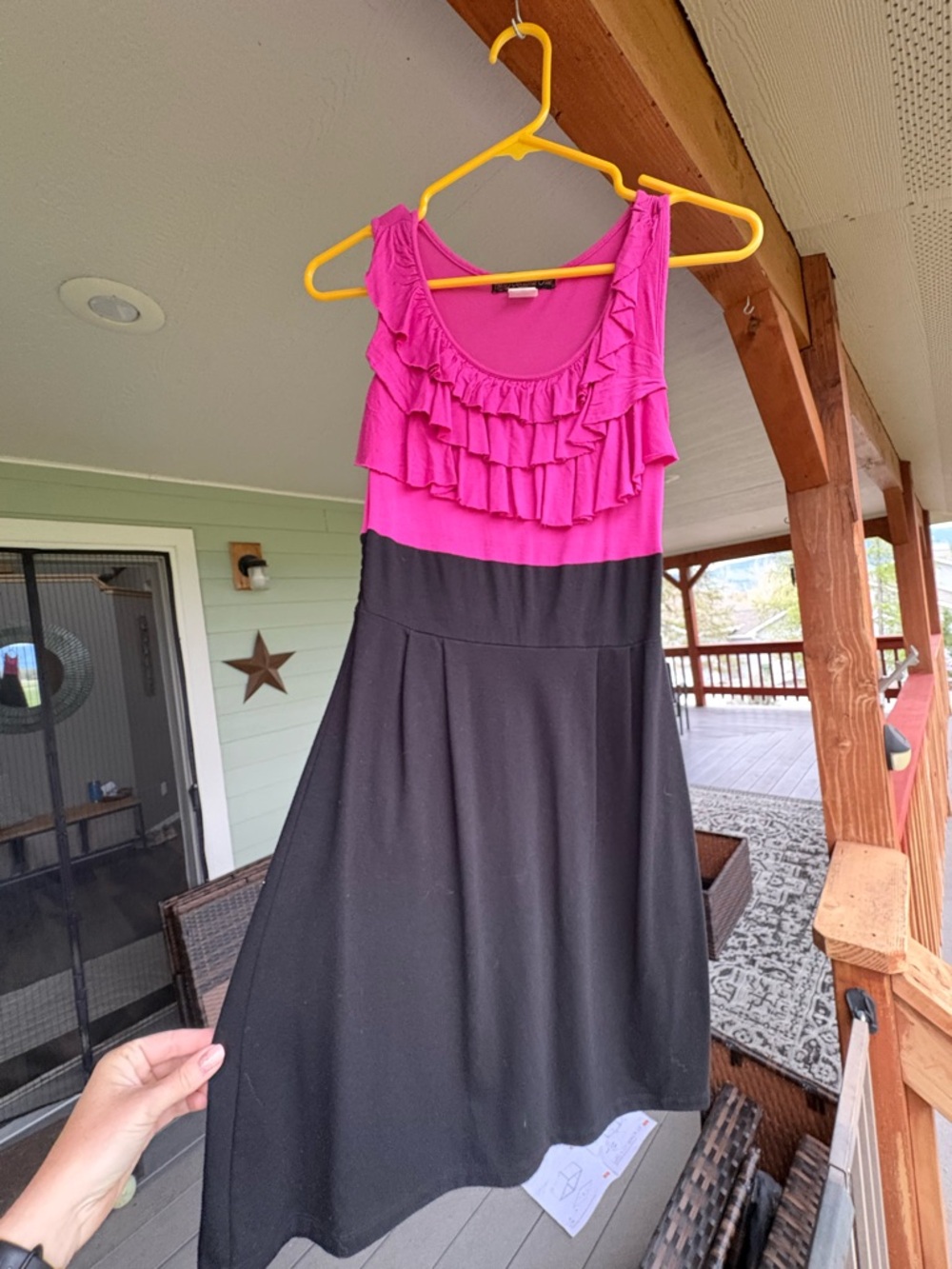 Fuchsia and Black Ruffle Tank Dress